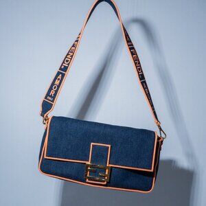 Fendi Baguette NM Bag Denim Large Crossbody Bag